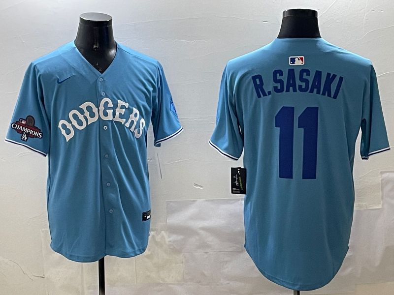 Men Los Angeles Dodgers #11 R.Sasaki Light Blue Joint Name 2025 Nike MLB Jersey style 12->los angeles dodgers->MLB Jersey